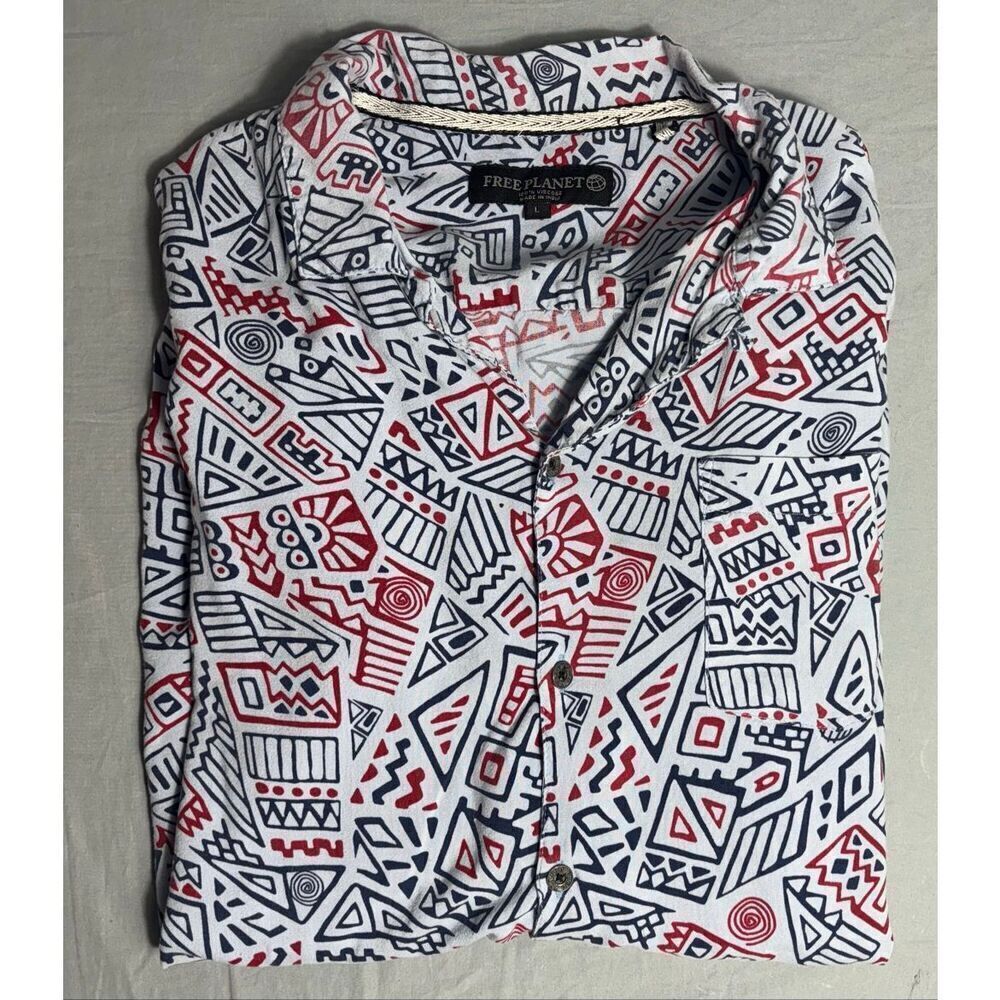 Free Planet Geometric Shirt Short Sleeve Button Down Mens Size L